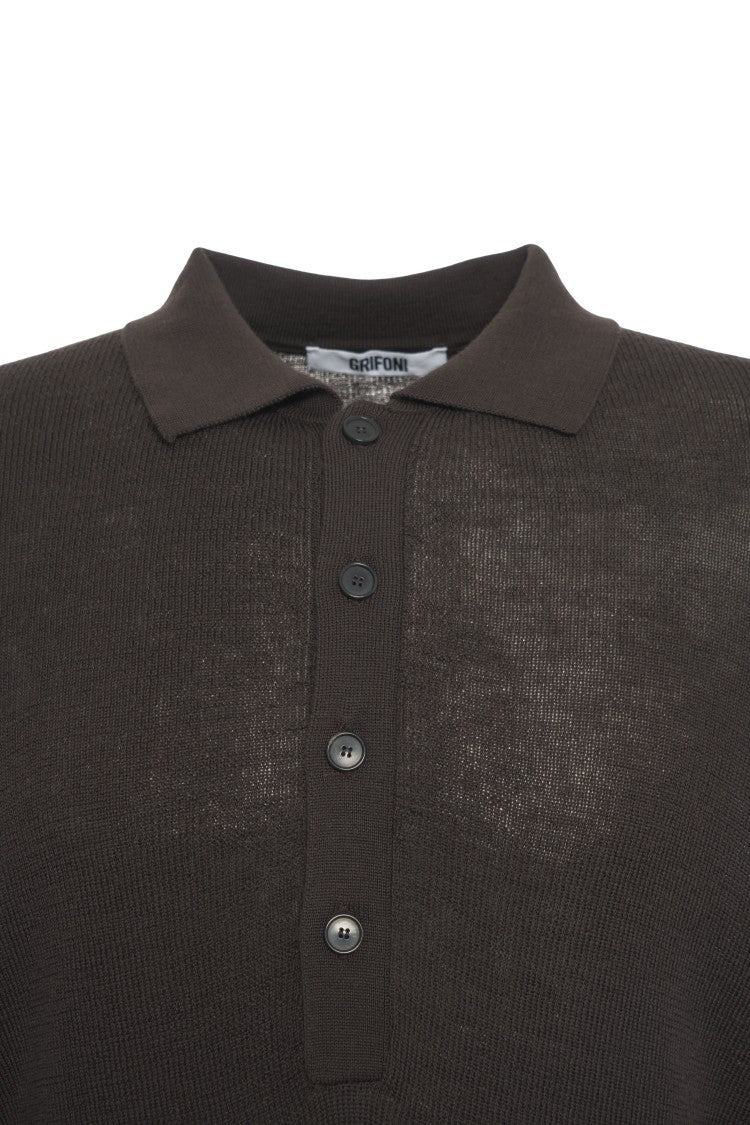 Grifoni Ribbed Slim-Fit Sweater With Classic Polo Collar