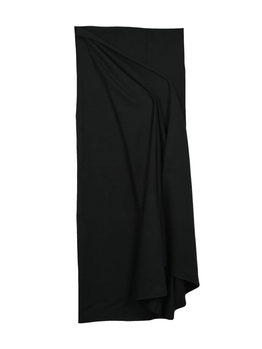 Alpha Studio Black Draping Rectangular Wool-Cashmere Stole