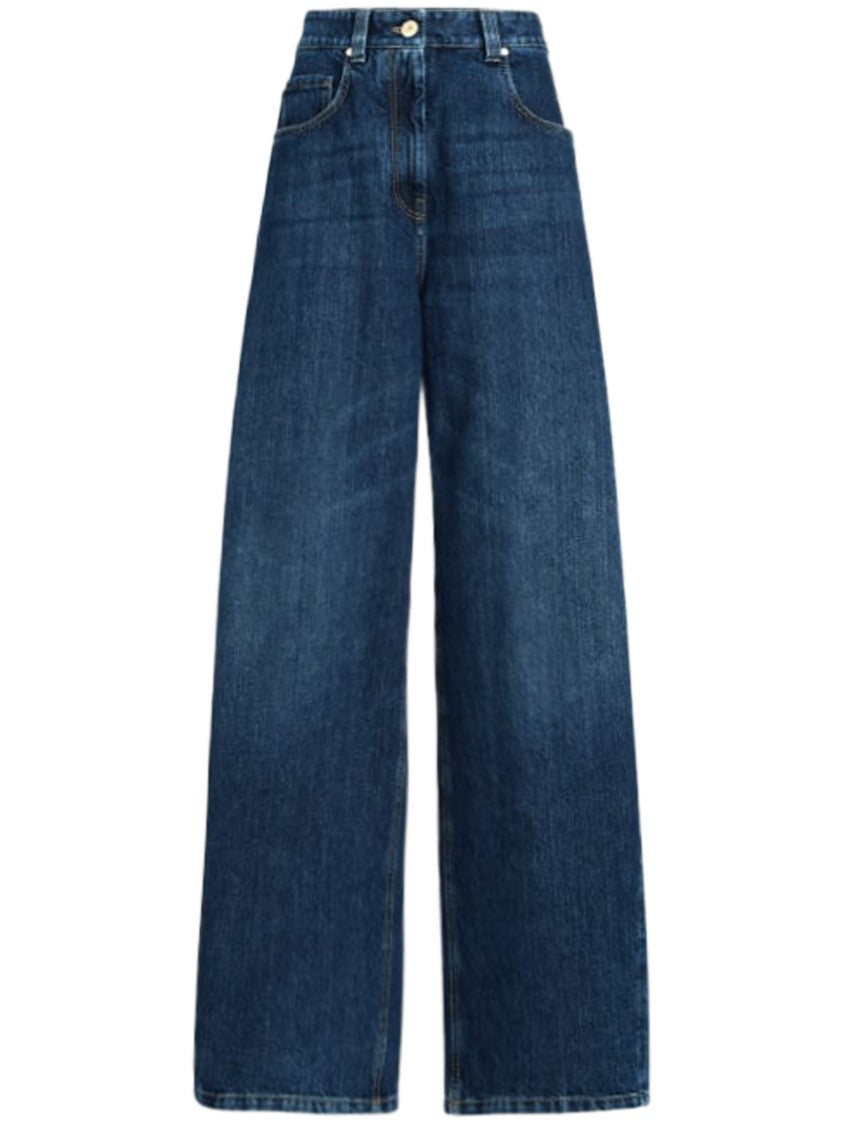 Brunello Cucinelli High-Waisted Wide-Leg Denim Pants With Classic Five-Pocket Design