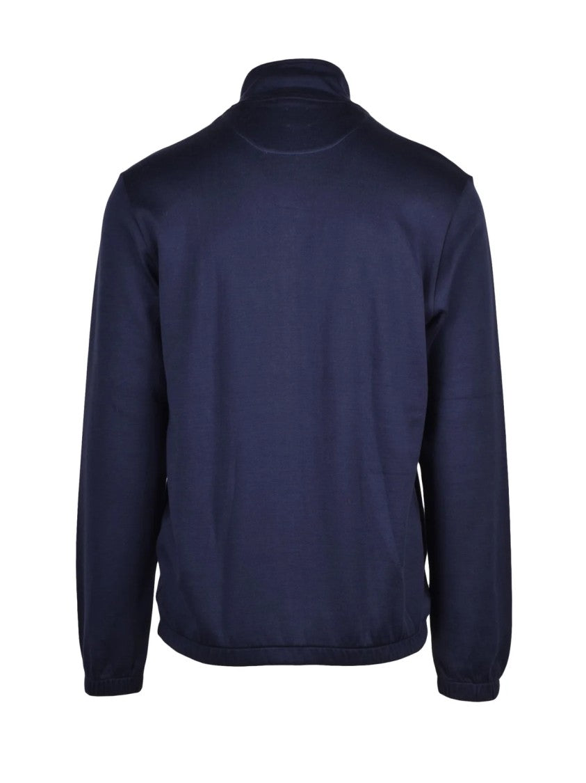 Eleventy Blue Structured Zip Cotton-Blend Sweatshirt
