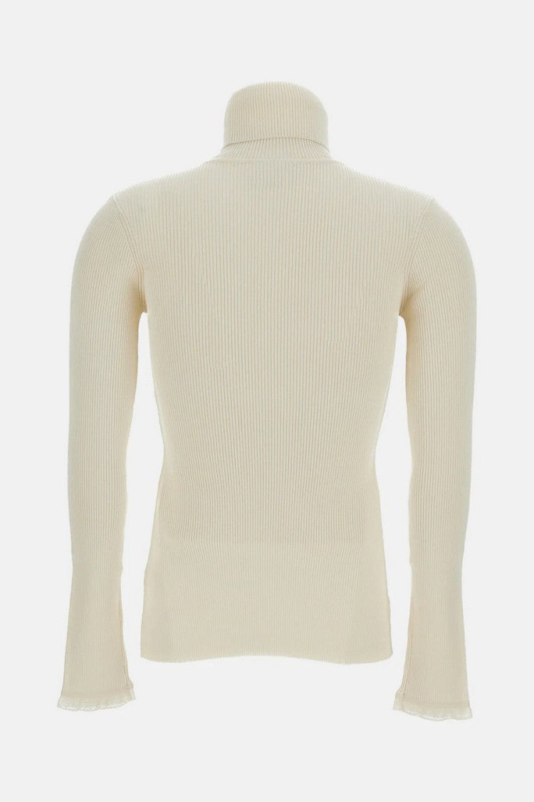 Elisabetta Franchi Cream Ribbed Turtleneck Sweater