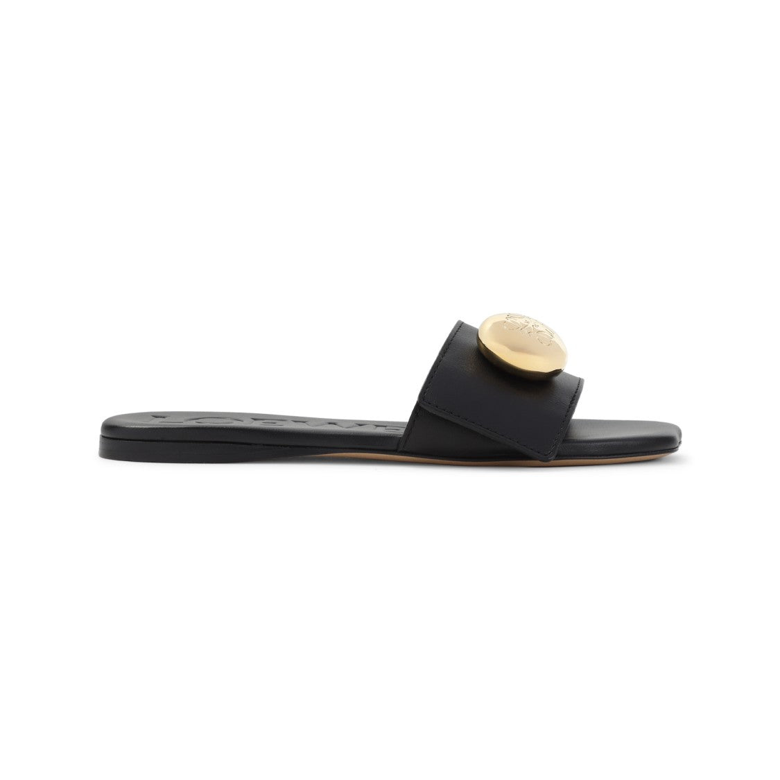 Loewe Elegant Black Calf Leather Sandals With Gold Embellishment