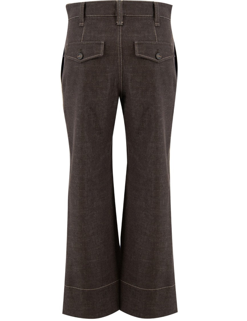 Brunello Cucinelli Cropped Brown Trousers With Buttoned Pocket Flaps