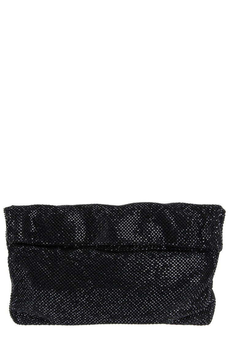 Twenty Fourhaitch Rectangular Black Crystal Mesh Clutch Bag