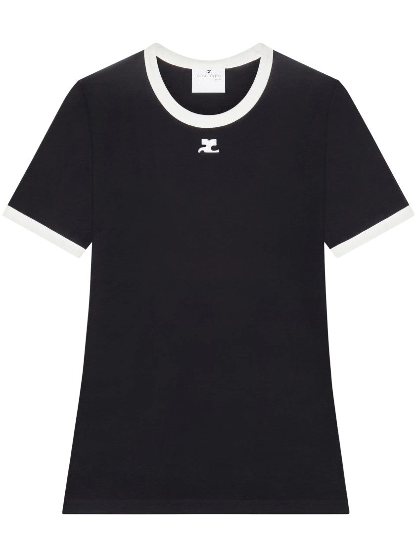 Courrèges Contrasting Trim Black T-Shirt With Classic Silhouette