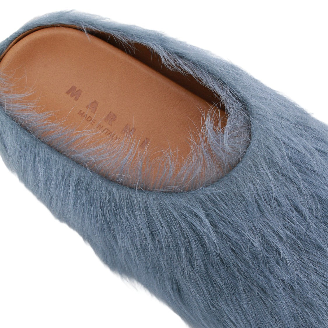 Marni Fur-Textured Blue Slip-On Sandals
