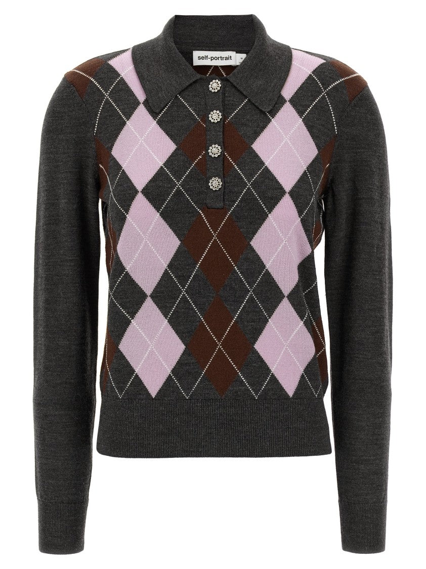 Self-Portrait 'Grey Argyle Lightweight' Sweater