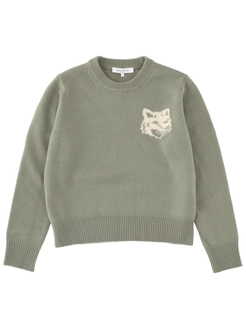 Maison Kitsuné Green Fox Head Wool Sweater