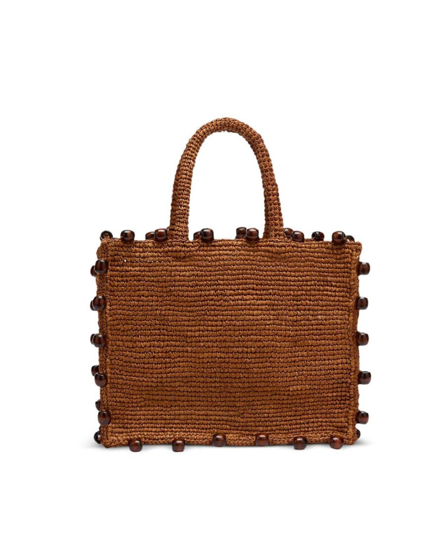 Mc2 Saint Barth Rectangular Woven Rafia Tote With Decorative Beads