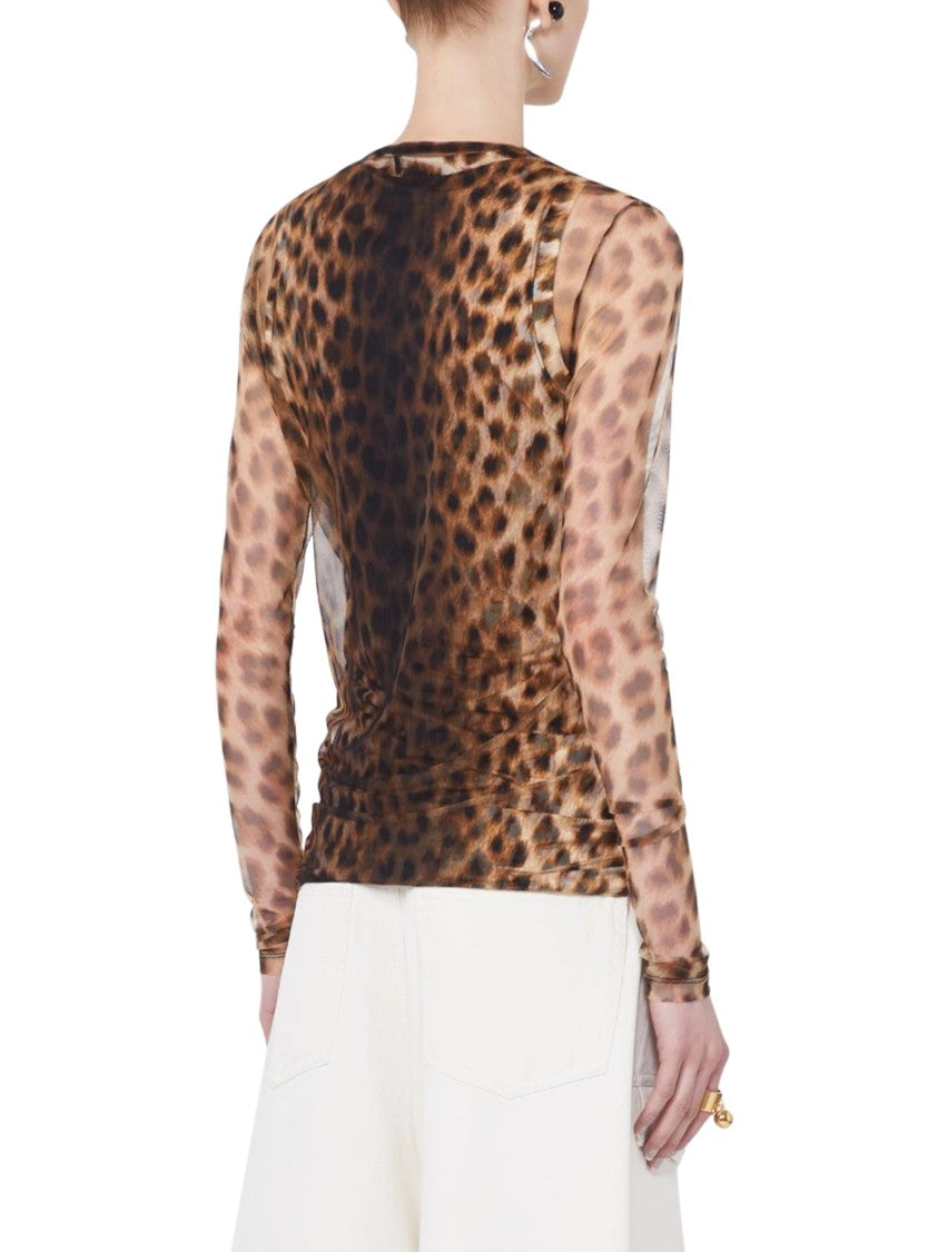 Max Mara Fitted Sheer Long-Sleeved Top With Bold Leopard Print