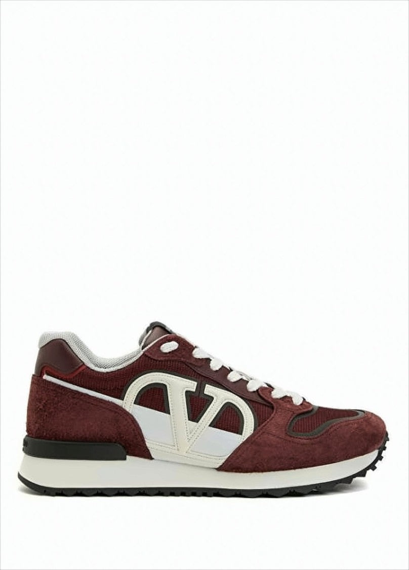 Valentino Garavani Burgundy Leather And Suede Low-Top Sneakers