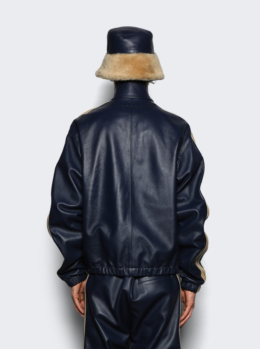 Marni Leather Bomber Jacket Navy