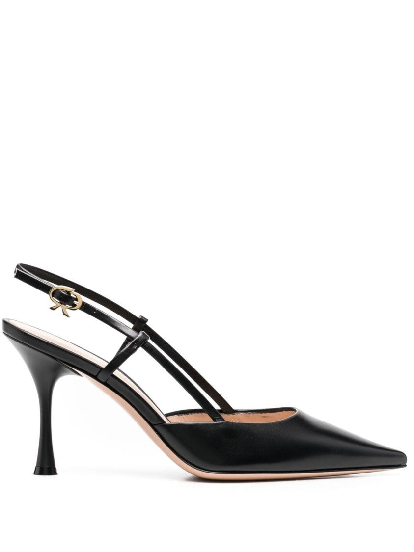 Gianvito Rossi Black Pointed Toe Vitello Leather Slingbacks