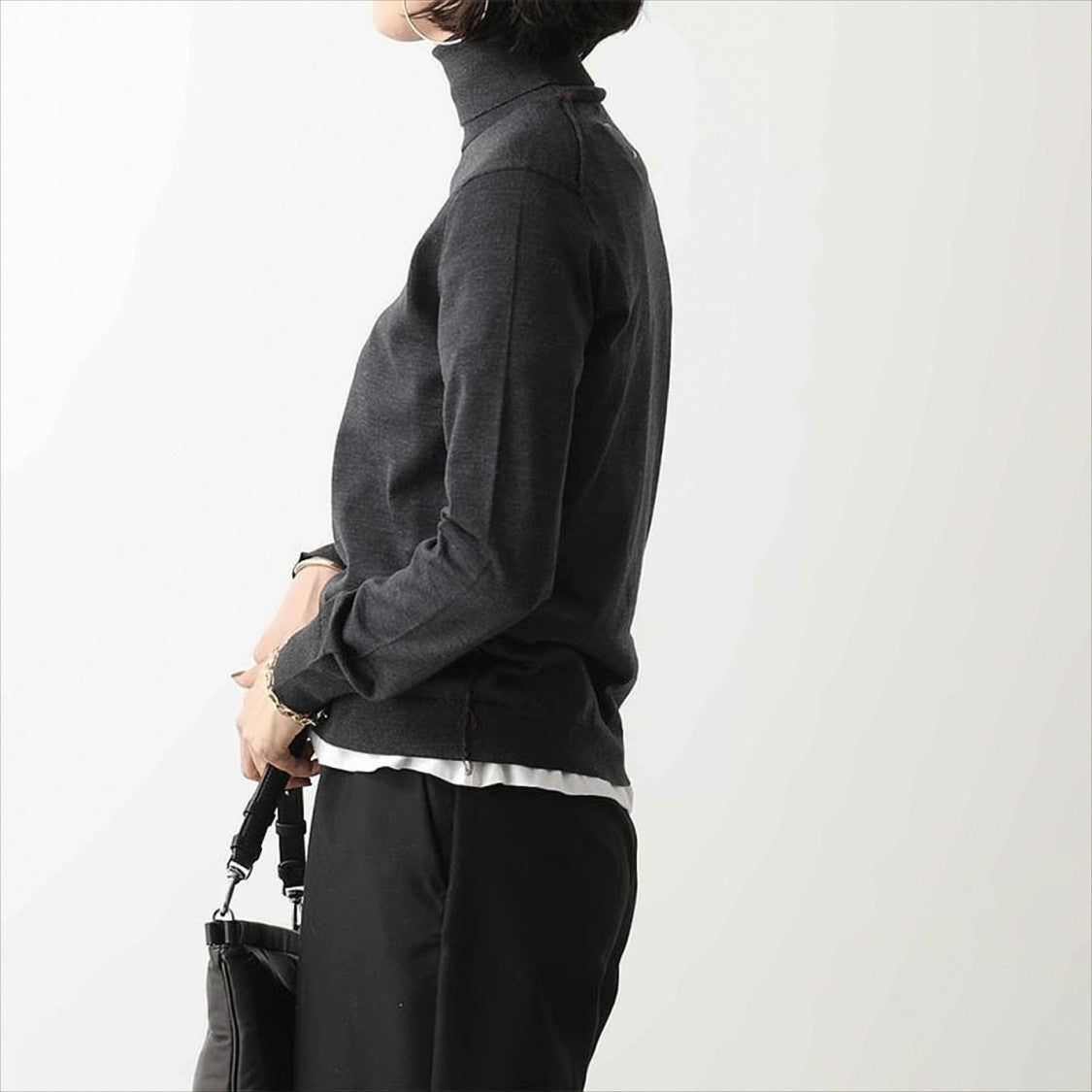 Maison Margiela High-Neck Wool Knit Sweater With Four-Line Stitch Detail