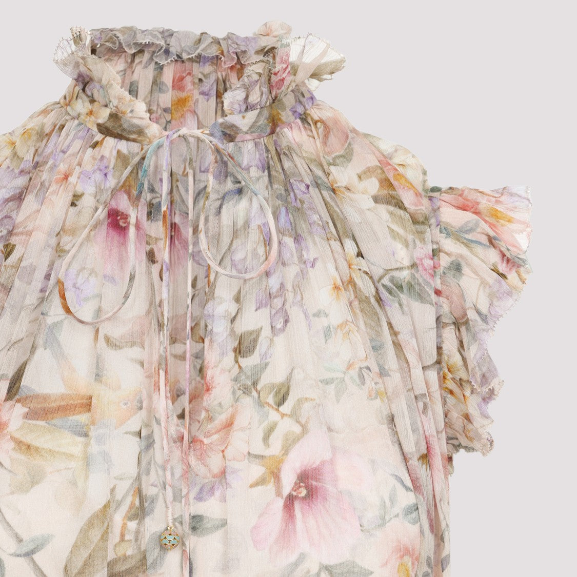 Zimmermann Floral Print Midi Dress With Ruffled Neckline