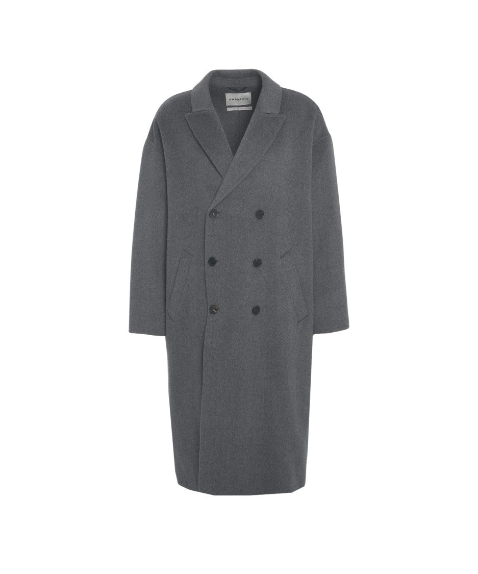 Amaranto Oversized Double-Breasted Gray Coat With Wool And Cashmere Blend