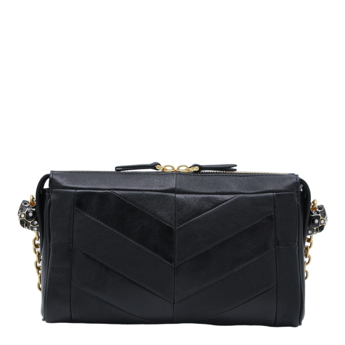 Valentino Garavani Chevron-Pattern Black Leather Bag With Gold Accents