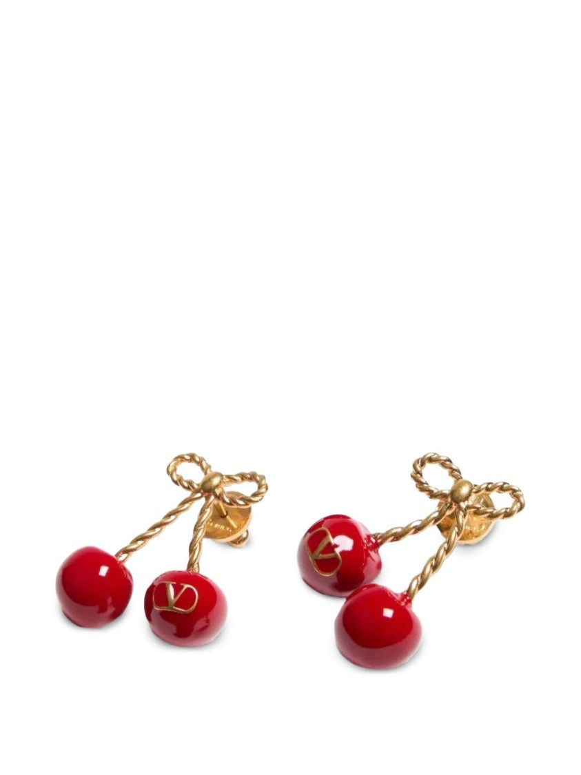 Valentino Garavani Twisted Gold-Tone Bow Cherry Earrings