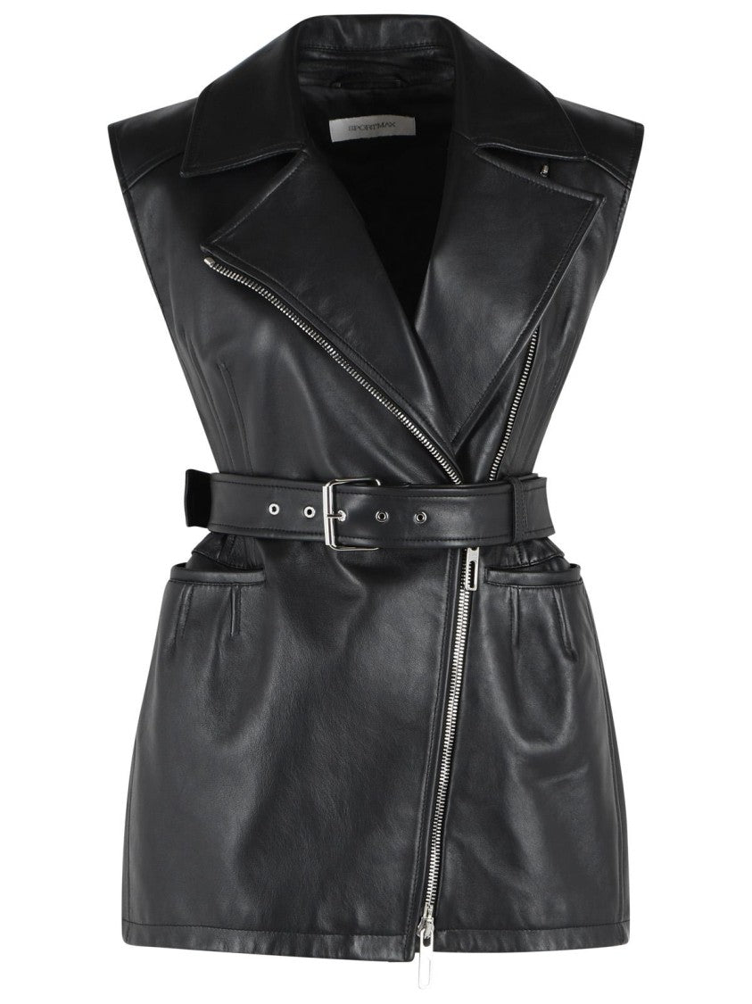 Sportmax 'Fave' Black Leather Jacket