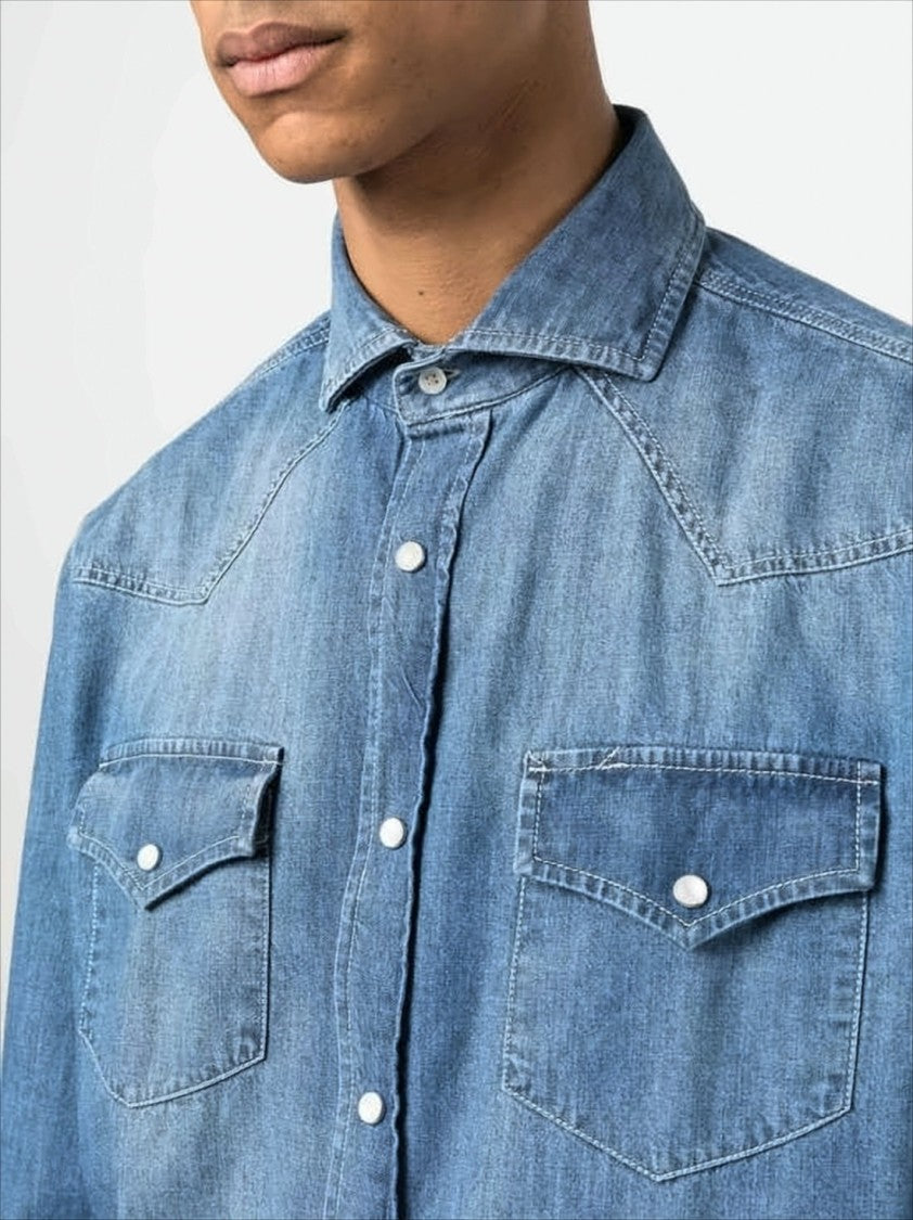 Brunello Cucinelli Medium Blue Denim Long-Sleeve Shirt