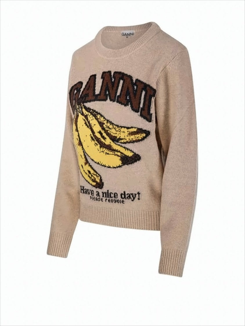Ganni Knit Sweater With Bold Banana Graphic