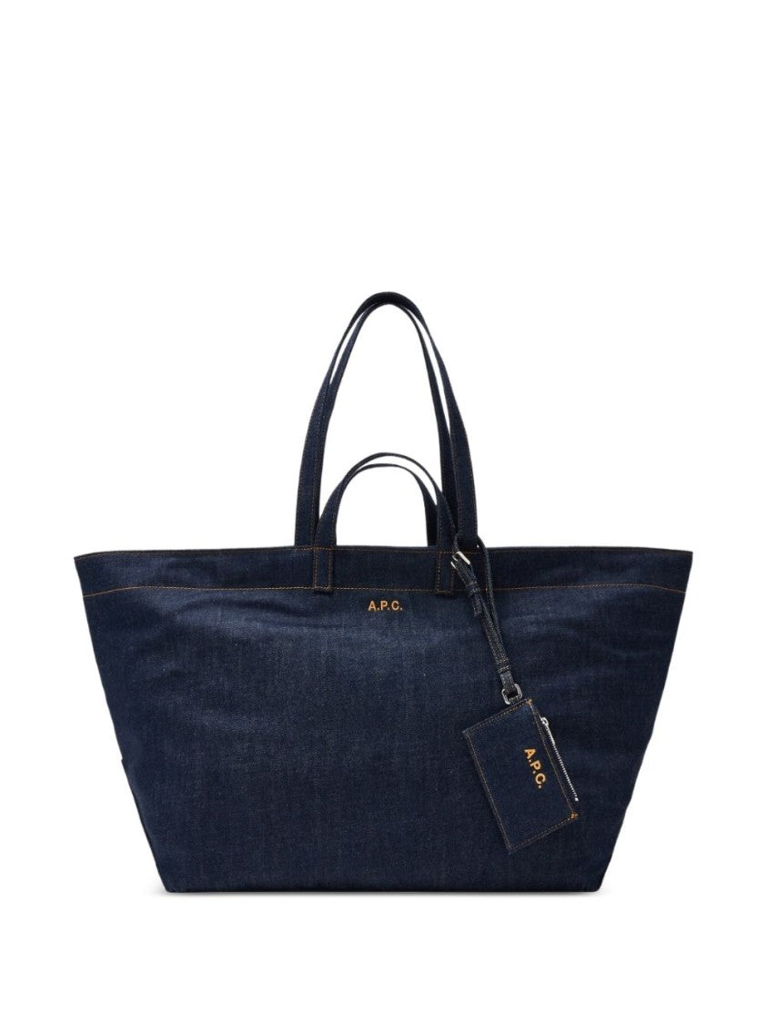 A.P.C. Blue Le Drummer Denim Logo Tote Bag