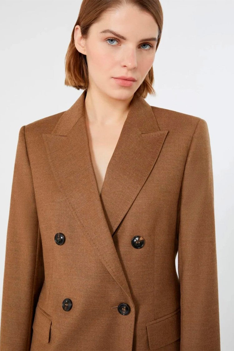 Max Mara Camel Mstuditore Double-Breasted Virgin Wool Blazer