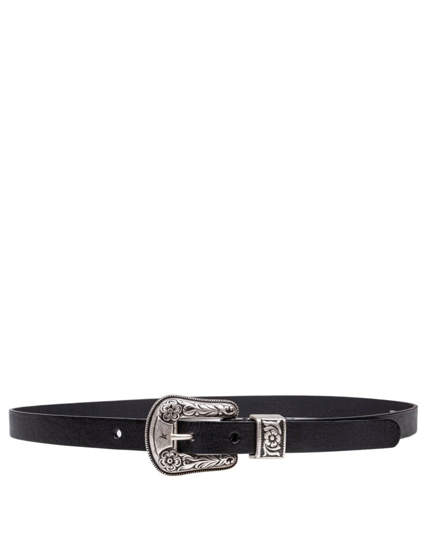 Golden Goose Vintage Effect Washed Leather Belt Color Black