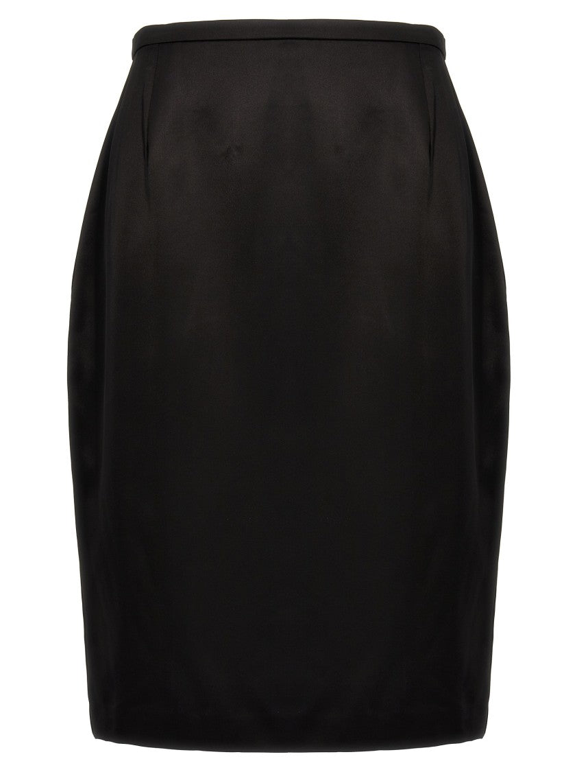 Saint Laurent Viscose Satin Pencil Skirt With Mid-Waist Design