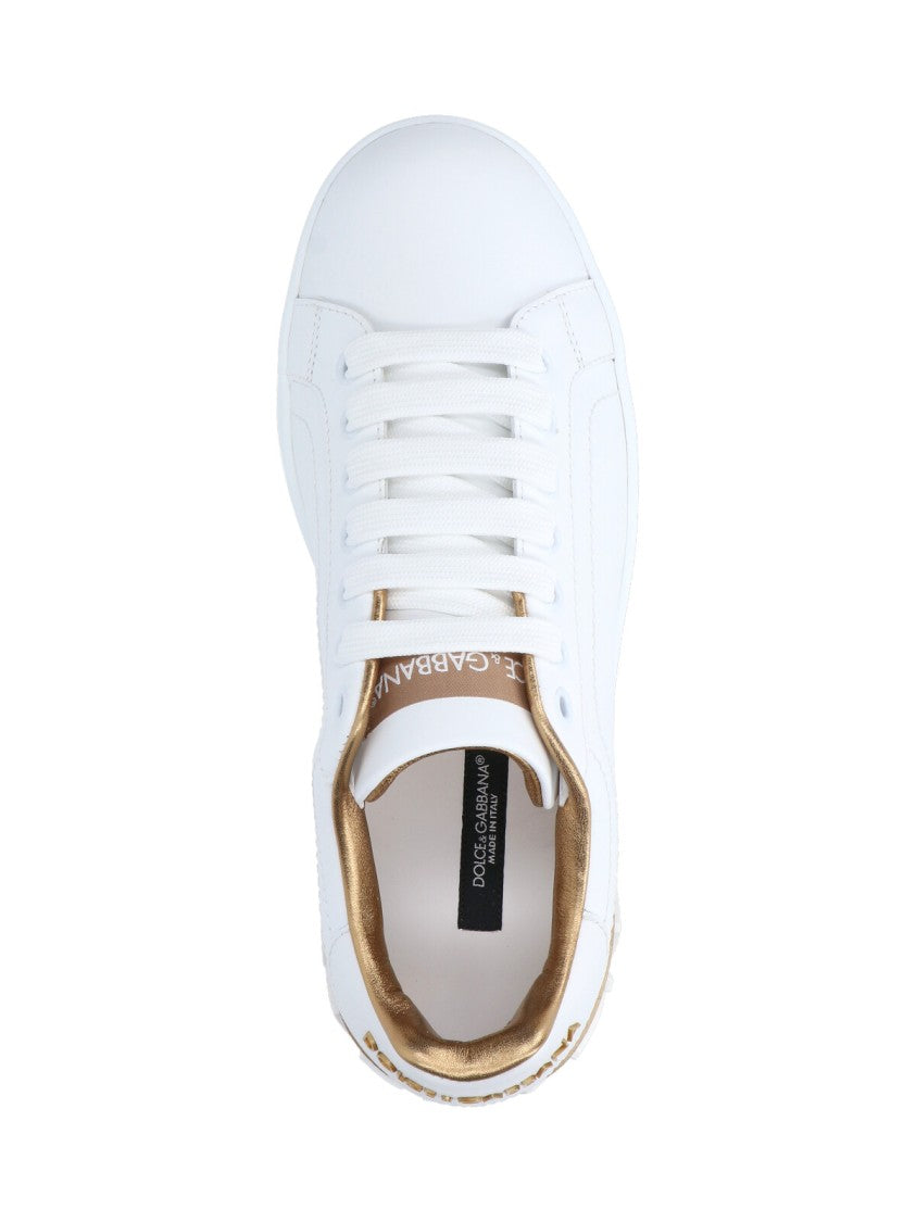 Dolce & Gabbana Rounded Toe White Leather Sneakers