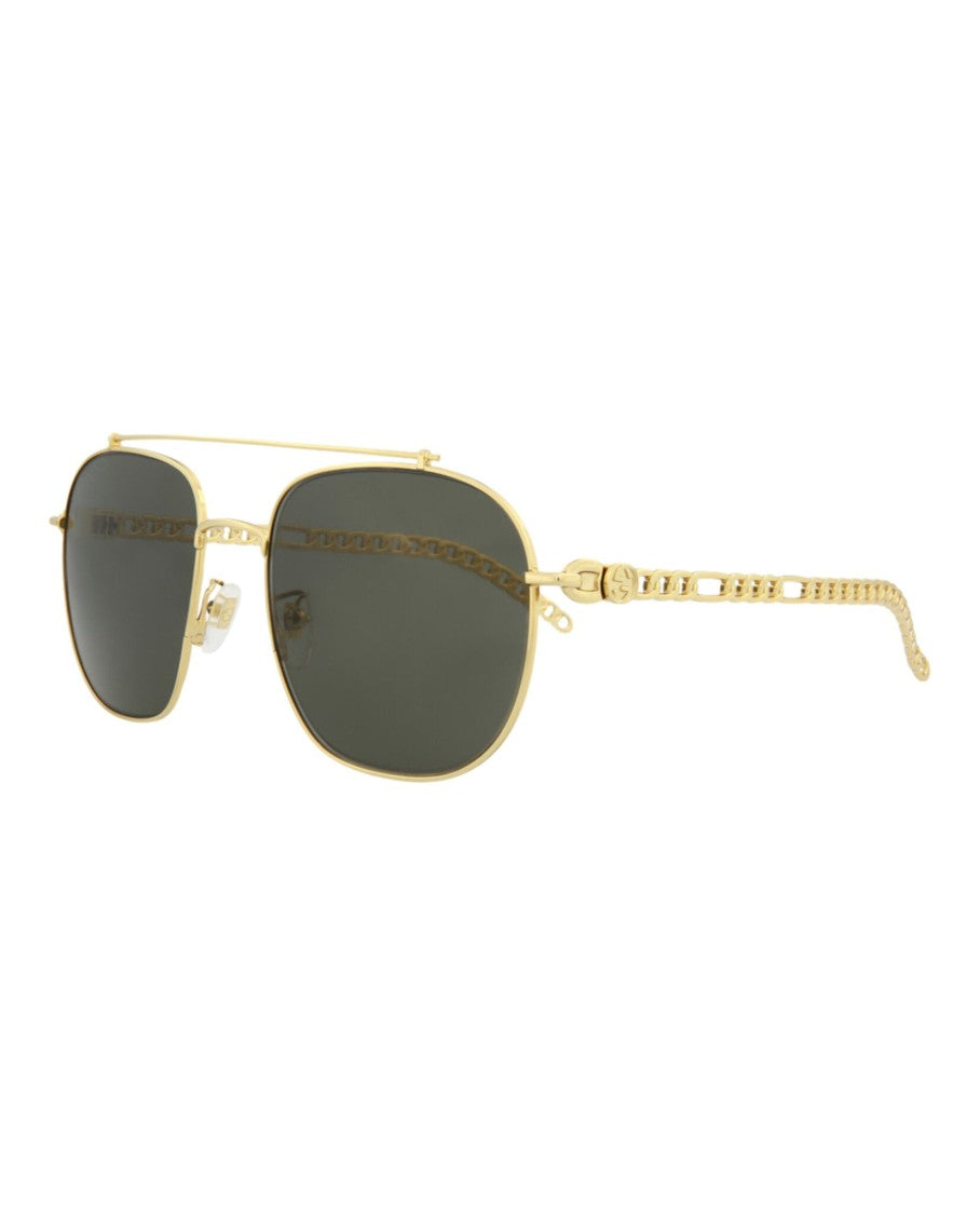 Gucci Square-Frame Metal Sunglasses With Chain-Link Temples