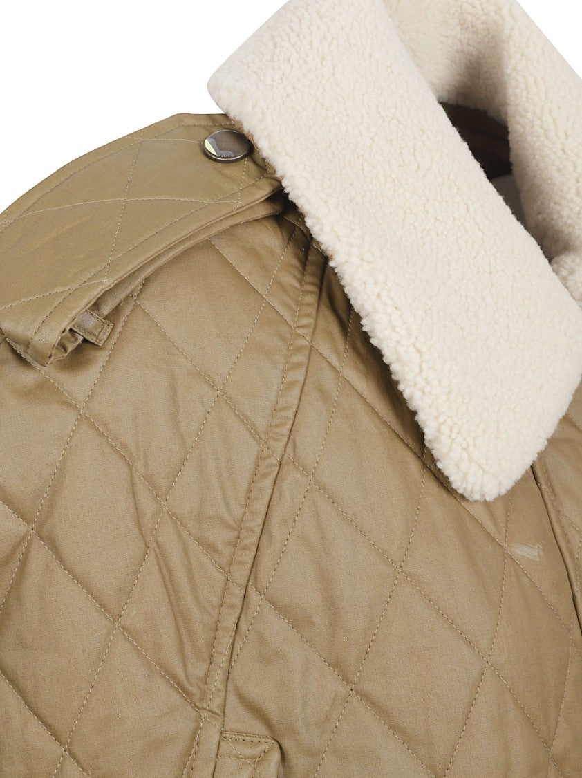 Burberry Quilted Cape With Teddy Collar And Contrast Fastening
