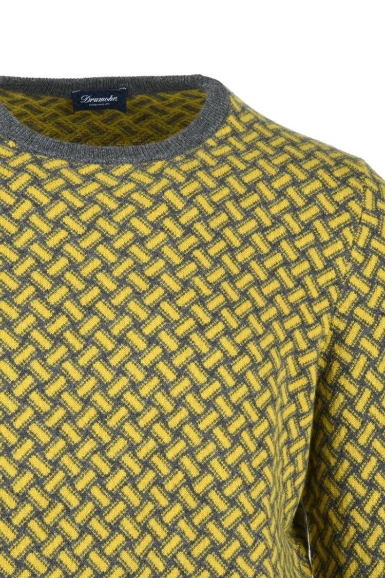 Drumohr Cashmere Crew Neck Pullover - Yellow/Grey