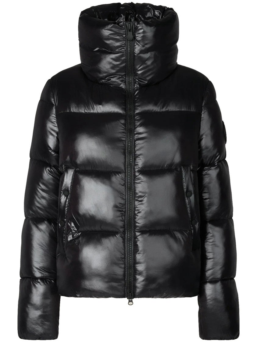 Save The Duck Shiny Puffer Jacket With High Collar And Cropped Length