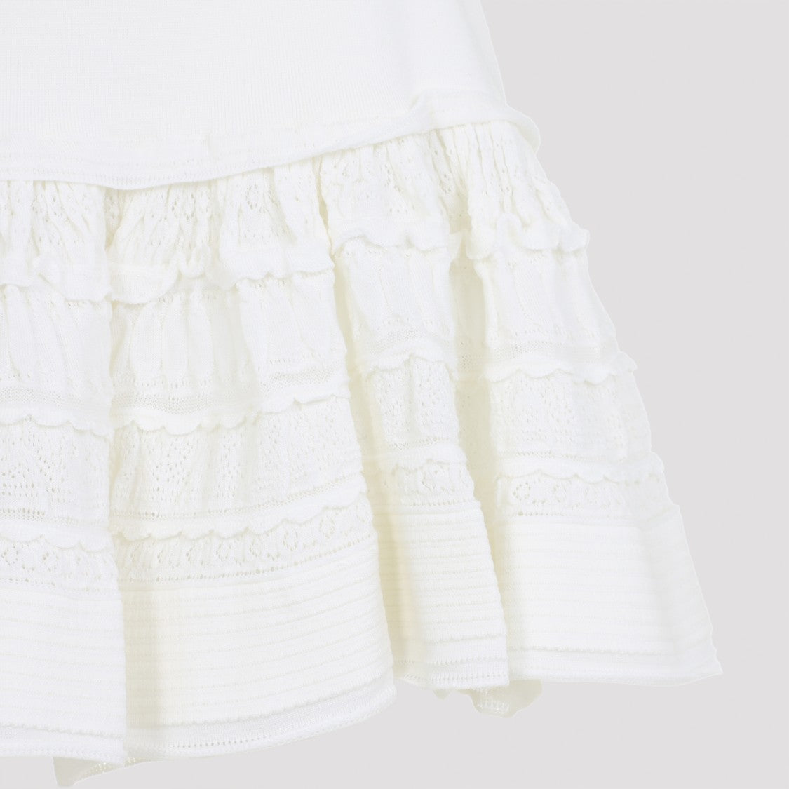 Alaïa Ruffle White Wool Mini Skirt