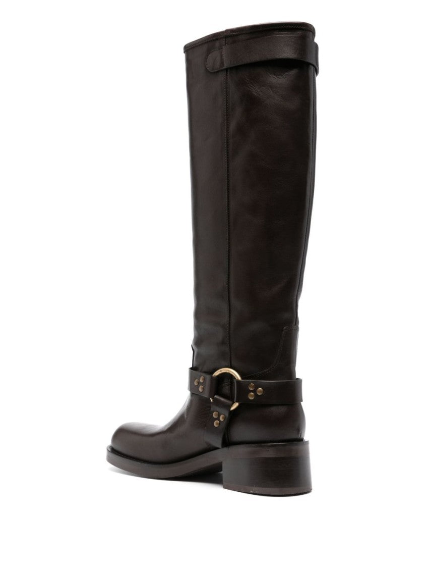 Parosh Mid-Calf Boots With Smooth Finish And Block Heel