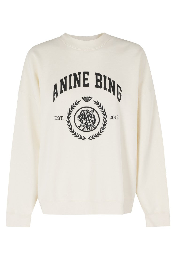 Anine Bing Cream Miles Sweatshirt Collegiate Printed Cotton Sweatshirt
