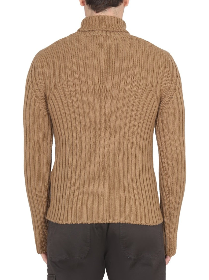 Ten C Brown Ribbed Turtleneck Sweater