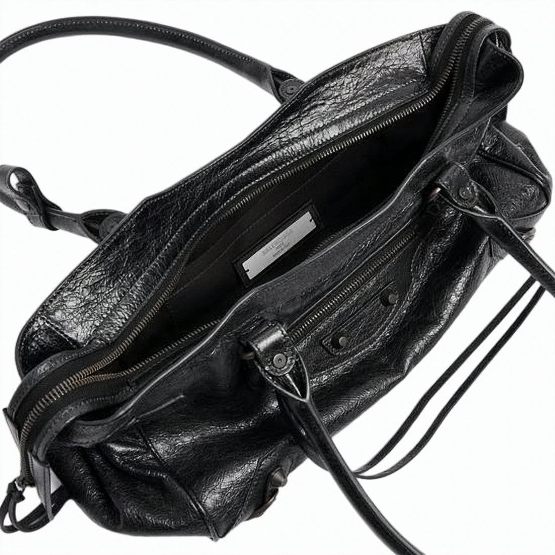Balenciaga Black Textured Lambskin Studded Shoulder Bag