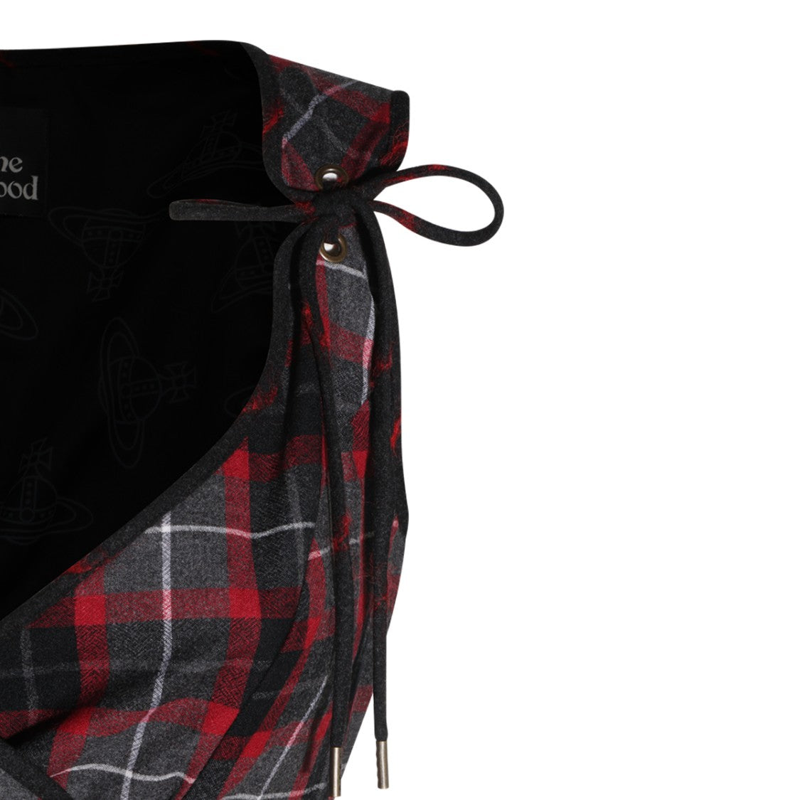 Vivienne Westwood Charcoal Red Roxy Tartan Fringed Virgin Wool Top