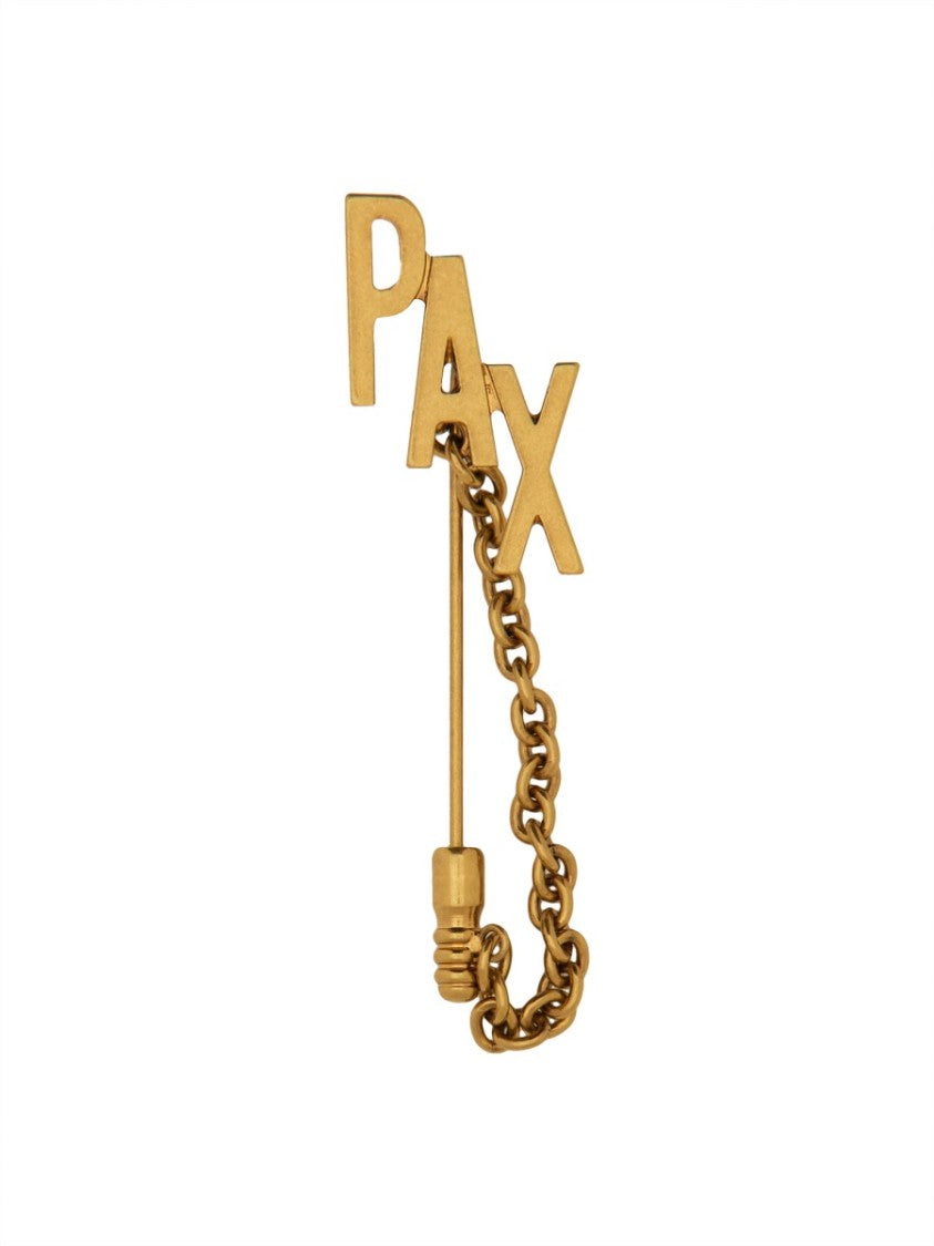 Moschino Gold Brass Brooch With Chain Detailing