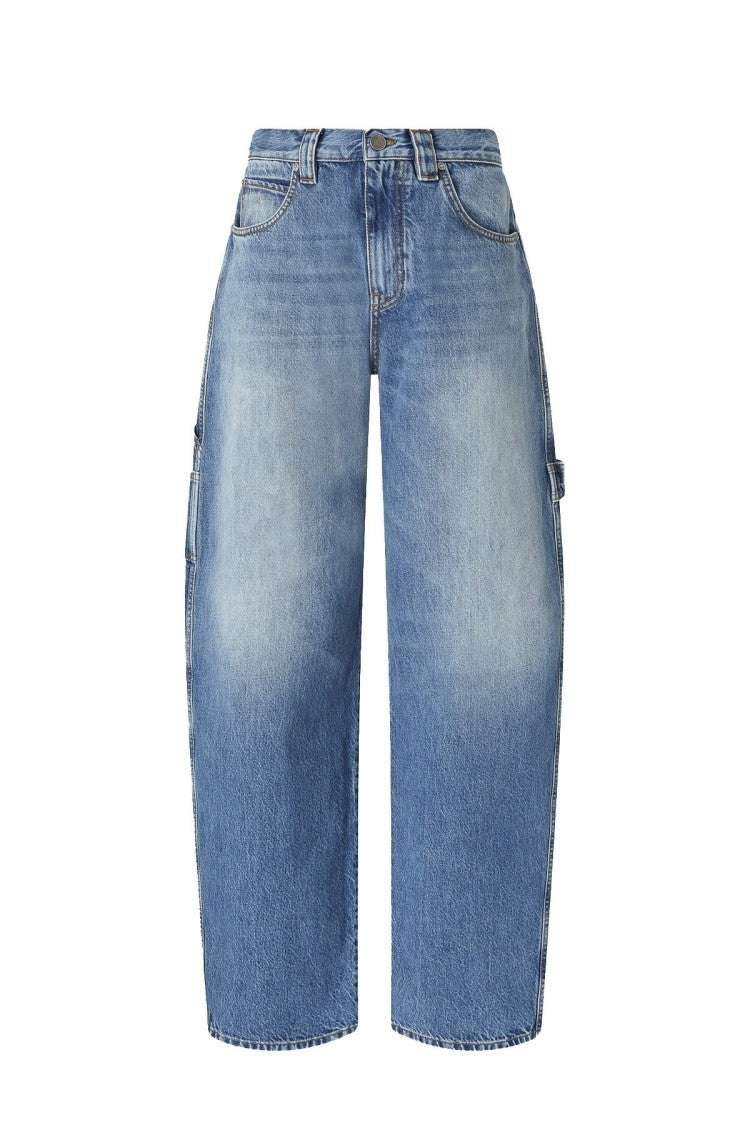 Pinko Blue Light-Wash Wide-Leg Cotton Utility Jeans