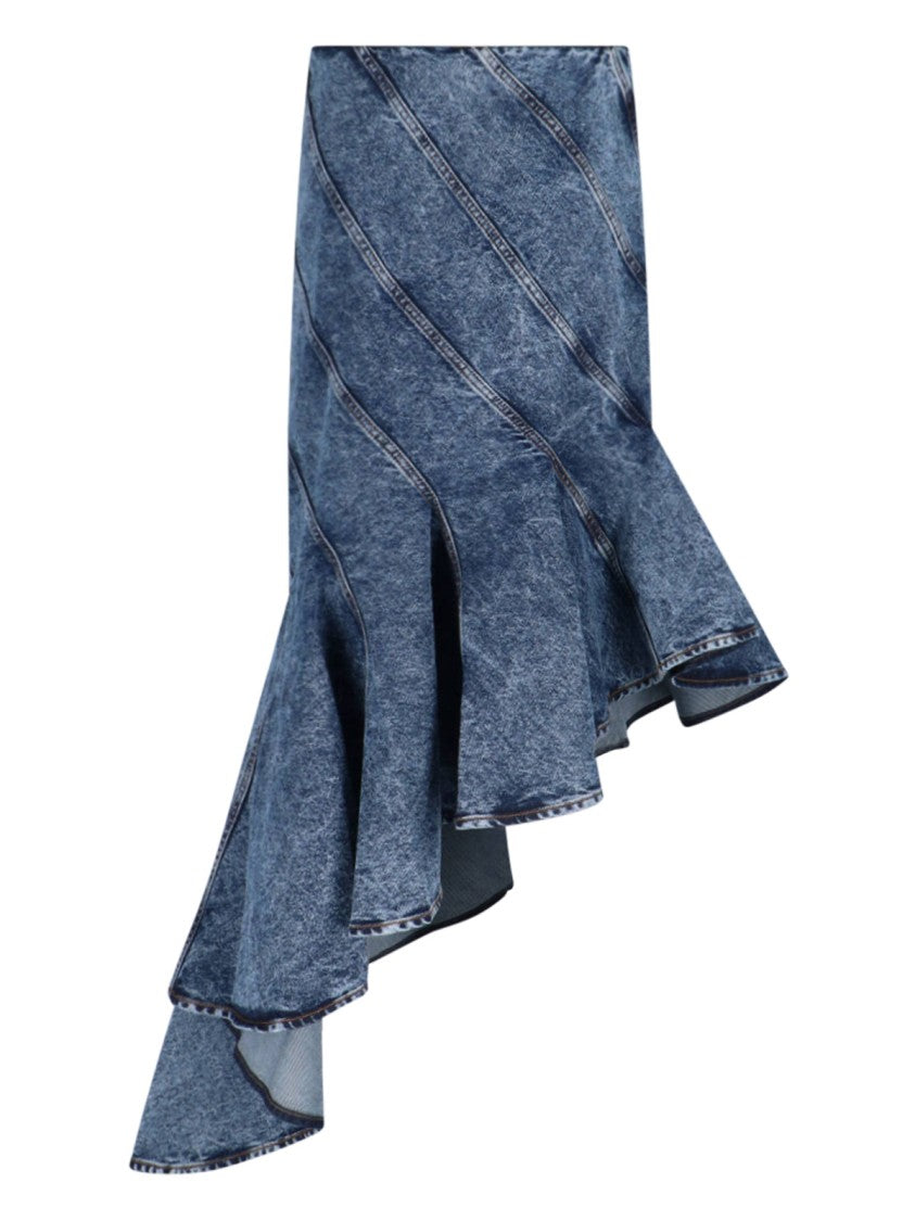 Alaïa Spiral Design Denim Midi Skirt With Hem