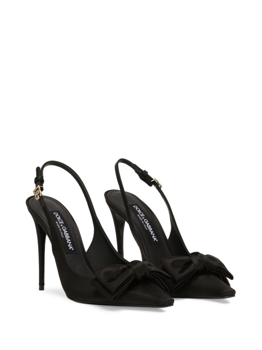 Dolce & Gabbana Pointed Toe Slingback Heels With Delicate Bow Accent