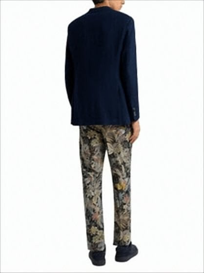 Etro Paisley-Lined Blue Jersey Jacket With Single-Button Closure