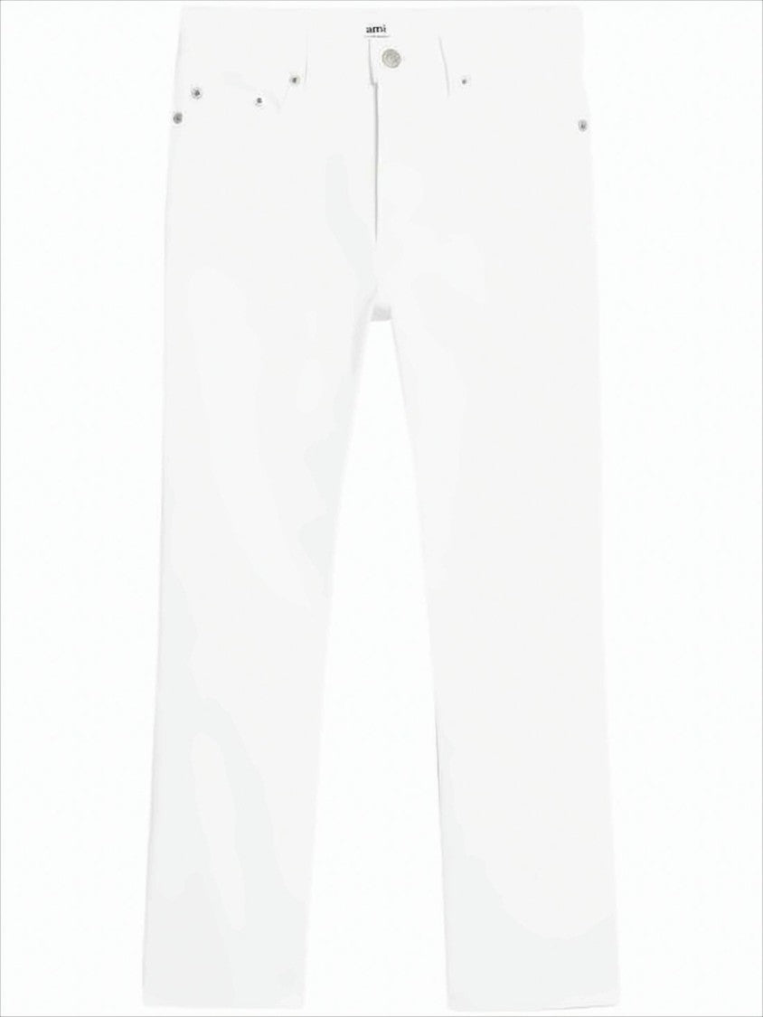 Ami Cropped White Denim Pants With Classic Five-Pocket Design