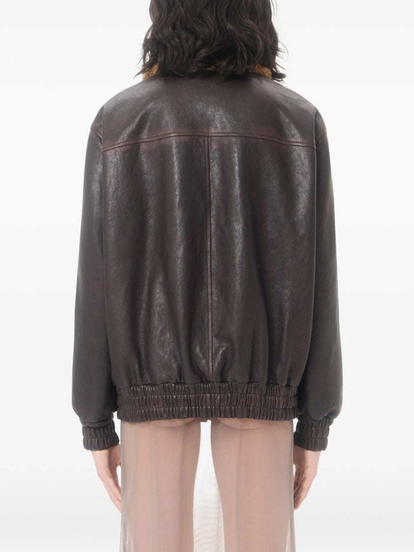 Valentino Brown Shearling Collar Leather Jacket