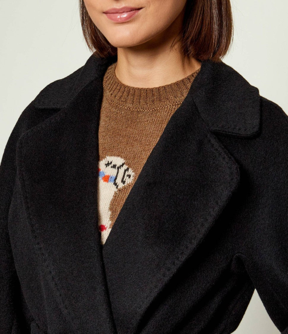 Max Mara Belted Black Wool-Blend Long Coat