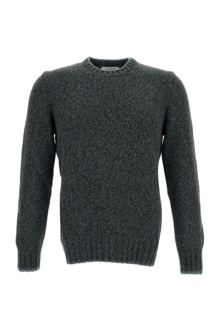 Gran Sasso Green Herringbone Wool Crewneck Sweater
