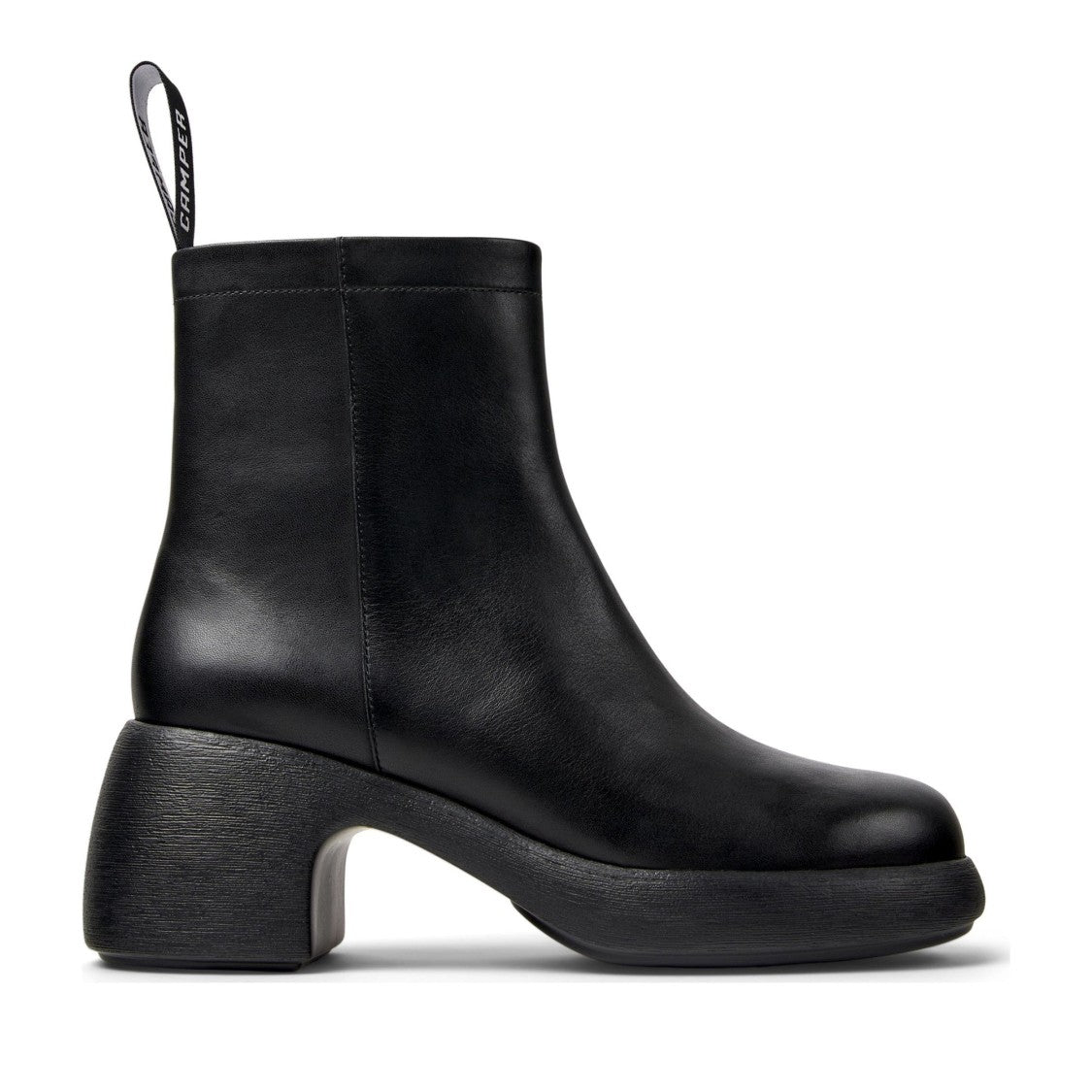 Camper Black Thelma Chunky Heel Textured Sole Leather Ankle Boots